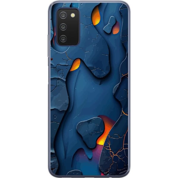 Kompatibel Mobilcover til Samsung Galaxy A03s Flydende abstrakte former i blåt med varm glød