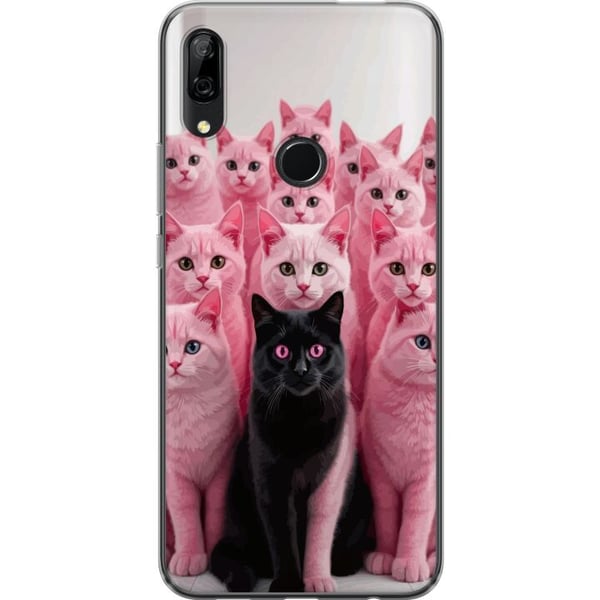 Kompatibel Mobilcover til Huawei P Smart Z Sort kat blandt lyserøde katte, sjovt kontrastfyldt design med legesyg charme og trendy farvekombination