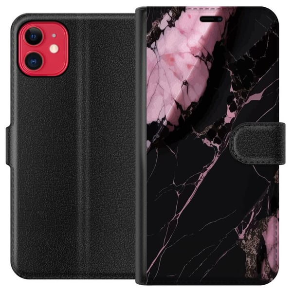 Kompatibel Tegnebogsetui til Apple iPhone 11 Sort og lyserødt marmormønster med kraftige kontraster, skarpe revnelinjer og poleret stenæstetik Kompatibel Tegnebogsetui til Apple iPhone 11 Sort og lyserødt marmormønster med kraftige kontraster, skarpe revnelinjer og poleret stenæstetik