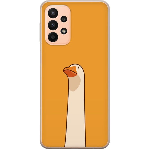 Kompatibelt Mobilskal till Samsung Galaxy A23 Minimalistisk gåsillustration på varm gul bakgrund – humoristisk djurdesign i modern och lugn cartoon-s