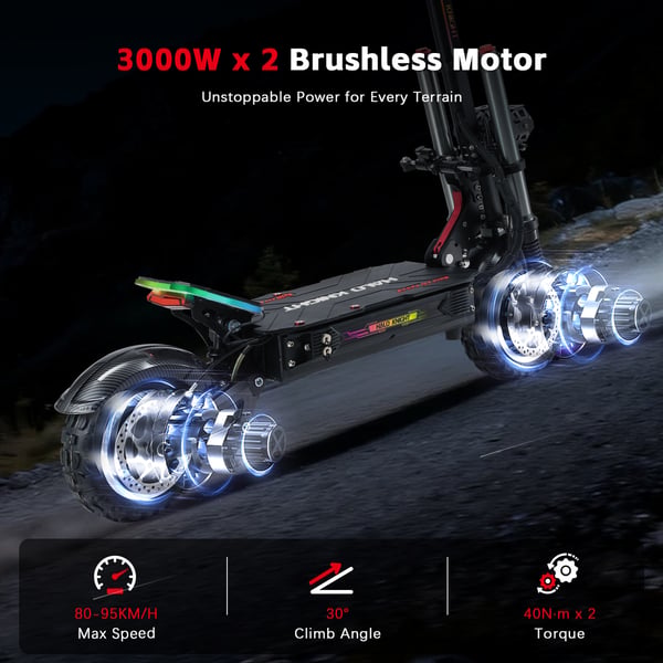 El-løbehjul Halo Knight T107 Pro, 11", dobbelte 3000W motorer, 60V 38,4Ah batteri