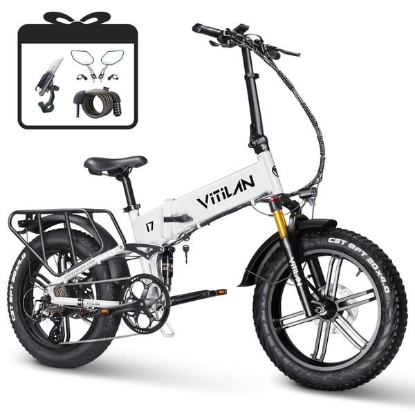 VITILAN i7 Pro 3.0 All-Terrain Elcykel med 20×4\" Fat Tyres, Vit