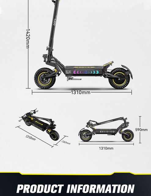 OOTD T10 Pro elektrisk skoter 1300W*2, 52V23.4AH batteri, topphastighet 65km/h, maximal räckvidd 80km, 11 tum offroaddäck, hydrauliska bromsar