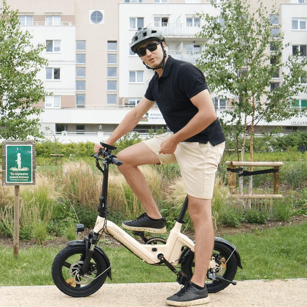 Mini hopfällbar elcykel Bodywel T16 Pro, 14\", 250W 36V 10.4 Ah, för pendling, beige