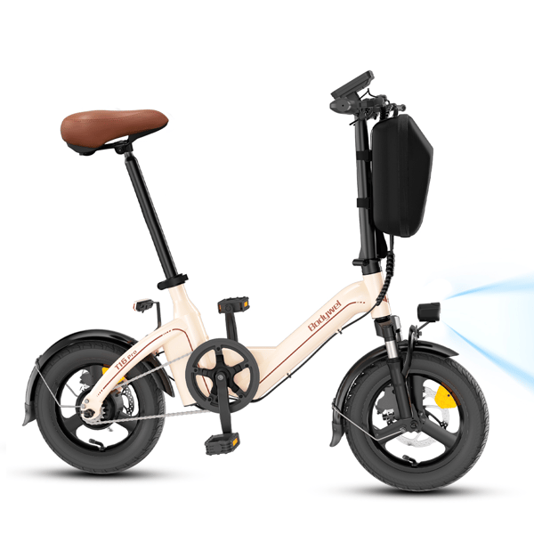 Mini hopfällbar elcykel Bodywel T16 Pro, 14\", 250W 36V 10.4 Ah, för pendling, beige