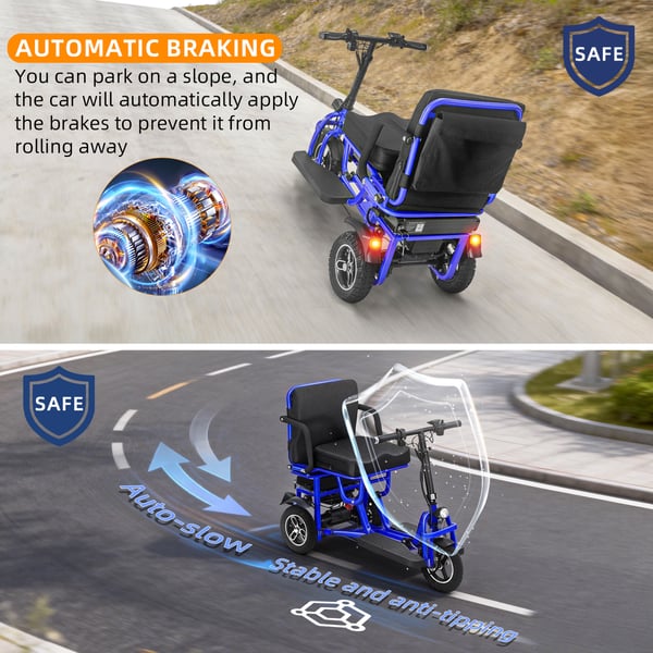 Elektrisk 3-hjulet mobilitetsscooter 350W, 48V 10Ah, automatisk bremse, foldbar, rækkevidde op til 20 miles