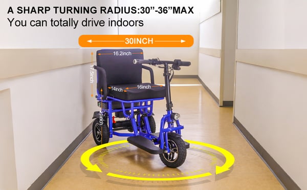 Elektrisk 3-hjulet mobilitetsscooter 350W, 48V 10Ah, automatisk bremse, foldbar, rækkevidde op til 20 miles