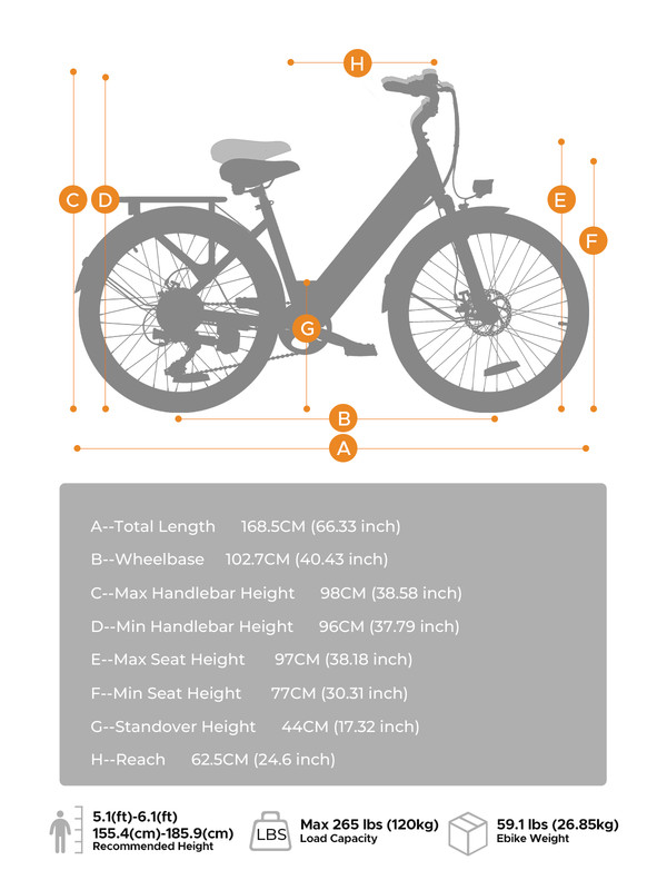 HillMiles MileCity 1 26'' sähköpyörä, matala runko, 250W moottori, 36V 13Ah akku, 7-vaihdetta, 25 km/h, jopa 100 km toimintasäde