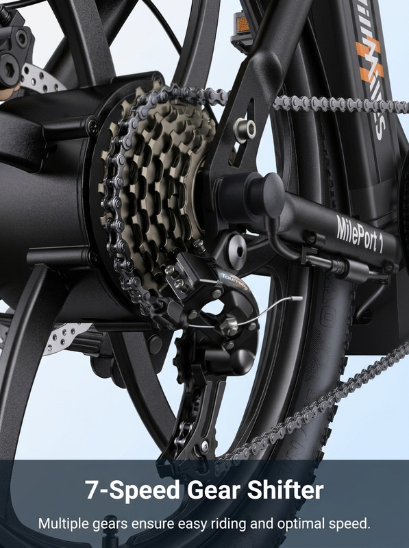 HillMiles MilePort 1 20” Fatbike Elcykel, 250W Motor, 36V 13Ah Batteri, 25 km/h, Upp till 100 km Räckvidd, Perfekt för Stadspendling