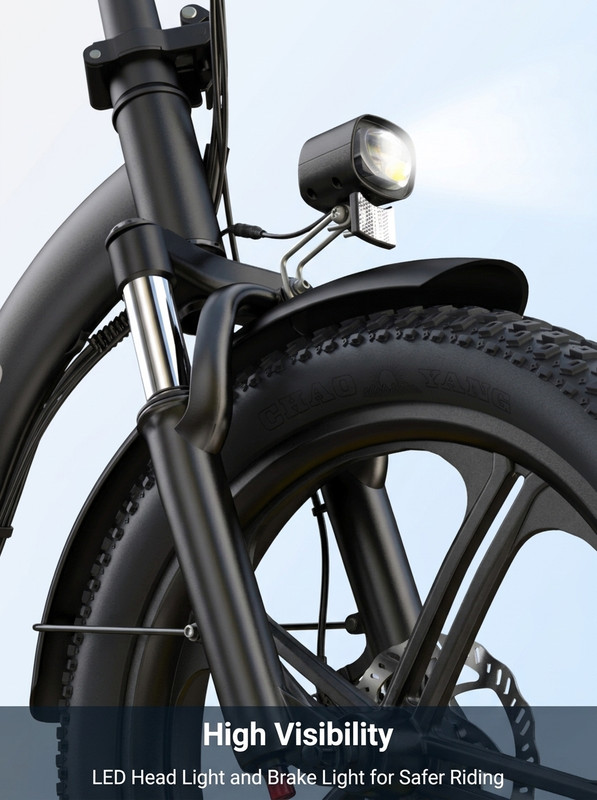 HillMiles MilePort 1 20” Fatbike Elcykel, 250W Motor, 36V 13Ah Batteri, 25 km/h, Upp till 100 km Räckvidd, Perfekt för Stadspendling