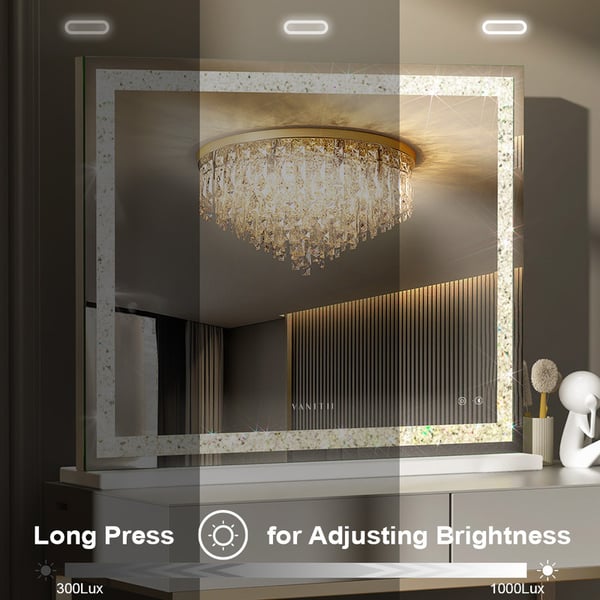 VANITII 100x80cm Hollywood makeupspejl med belysning Bluetooth bordpladevægmontering Metal White