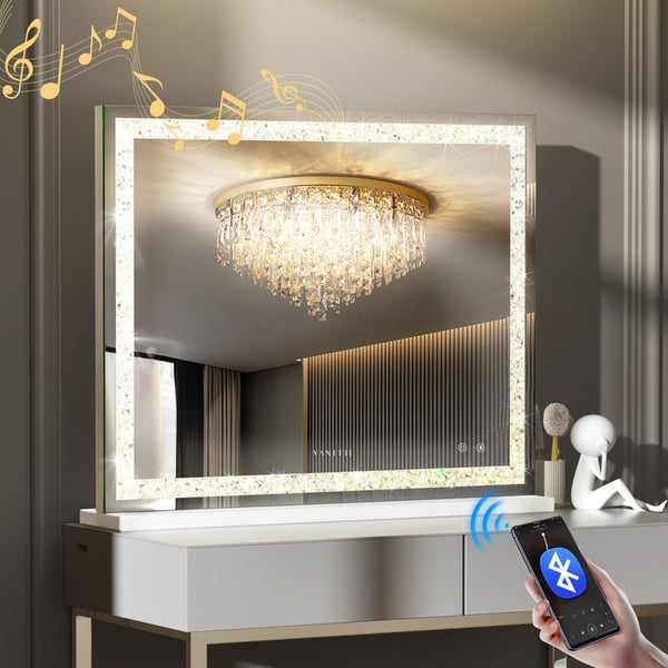 VANITII 100x80cm Hollywood makeupspejl med belysning Bluetooth bordpladevægmontering Metal White