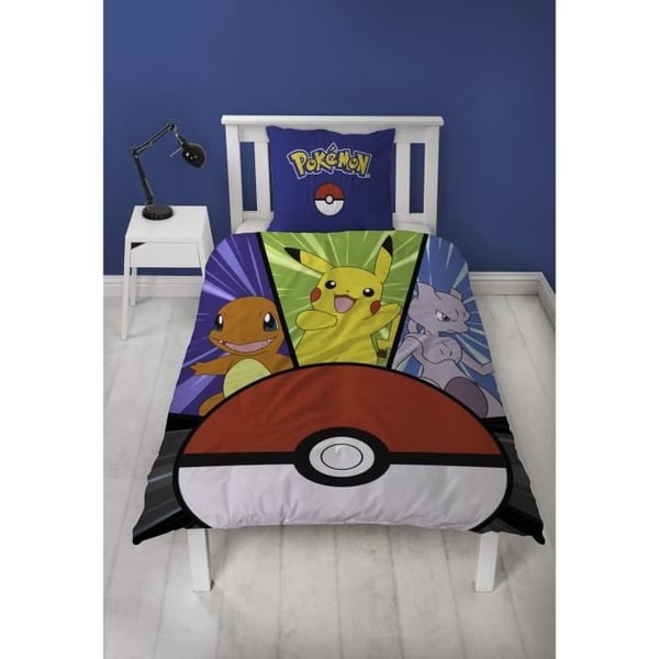 Bäddset - POKEMON - Pikachu och Poké-ball - Mikrofiber - 1 påslakan 140 x 200 cm + 1 örngott 63 x 63 cm