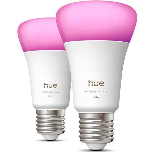Pakke med 2 A60 tilsluttede LED-p�rer - PHILIPS HUE - Hvidt og farvet lys - E27-fatning - 6W - 1000-2000k - 810 lumen