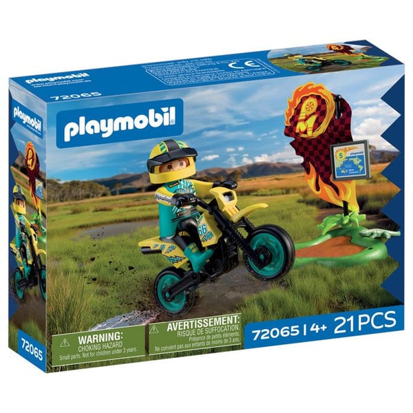 Playmobil 72065 Motocross, Kilpa-auto, 21 osaa, kuljettaja ja tarvikkeet, Ik� 4+