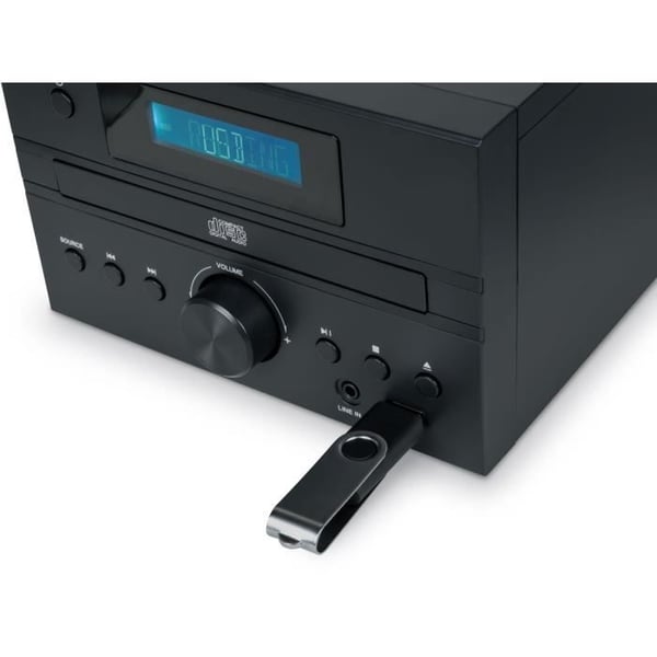 Bluetooth-mikroj�rjestelm� - THOMSON - Puu/Musta - FM/CD/MP3/USB-radio, 20W RMS, FM RDS-viritin, Kuulokeliit�nt�, Kaukos��din, Virtal�hde. 230V