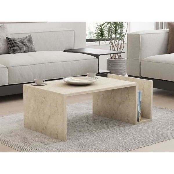 Sofabord - MEMO - Rektangulært - Travertin marmorlook - 86,8 x 32,4 x 50 cm