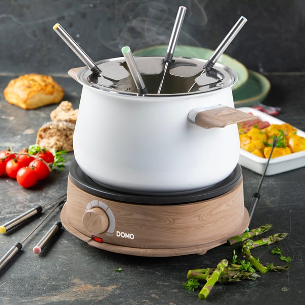 Fonduesetti - DOMO - DO736F - 1500 W - 2 L - 8 hengelle - Valkoinen/Puu