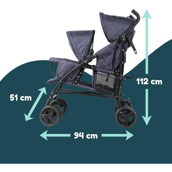 BAMBISOL klapvogn med dobbelt stok - 6-36 m�neder for fors�det (max 15 kg) og 0-36 m�neder (max 15 kg) for bags�det