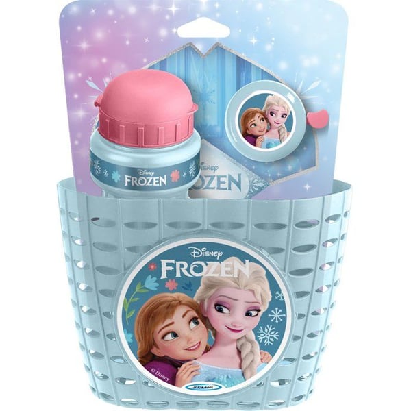 Polkupy�r�n tarvikkeet - DISNEY - Frozen - Kori, vesipullo ja kello - Sopii kaikille ohjaustankotyypeille - Ik� 3+