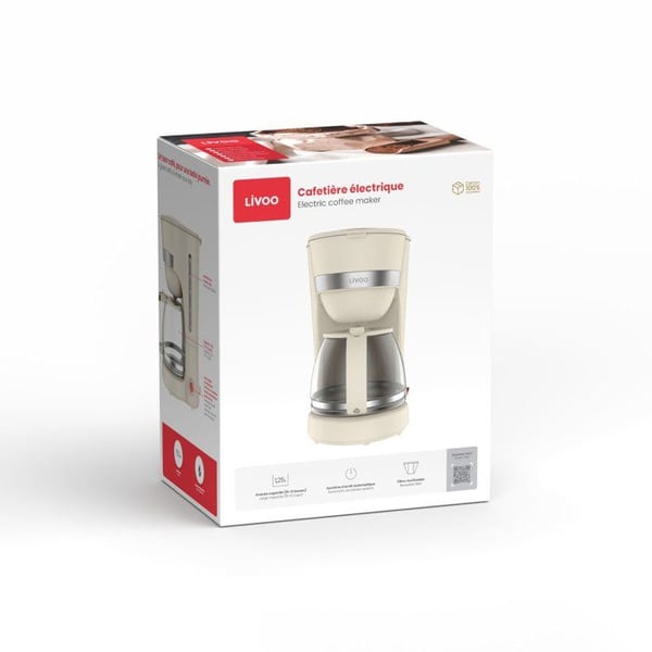 S�hk�inen kahvinkeitin - LIVOO - DOD200C - 750 W - 1,25 L - 10-12 kuppia - Luonnonvalkoinen