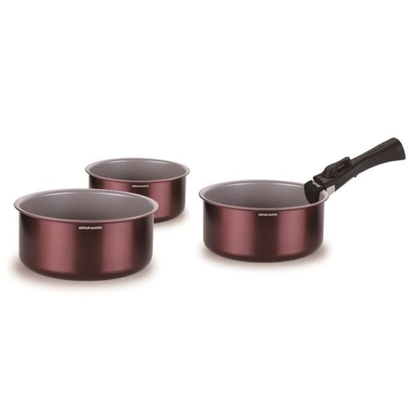 3 kattilan setti - ARTHUR MARTIN - AM1088 - Kaikki l�mm�nl�hteet mukaan lukien induktio - 16/18/20 cm + 1 irrotettava kahva - Alumiini