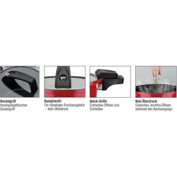 Matalapainekeitin - GSW - 24 cm - 6 L - Taottu alumiini - Induktio - Punainen