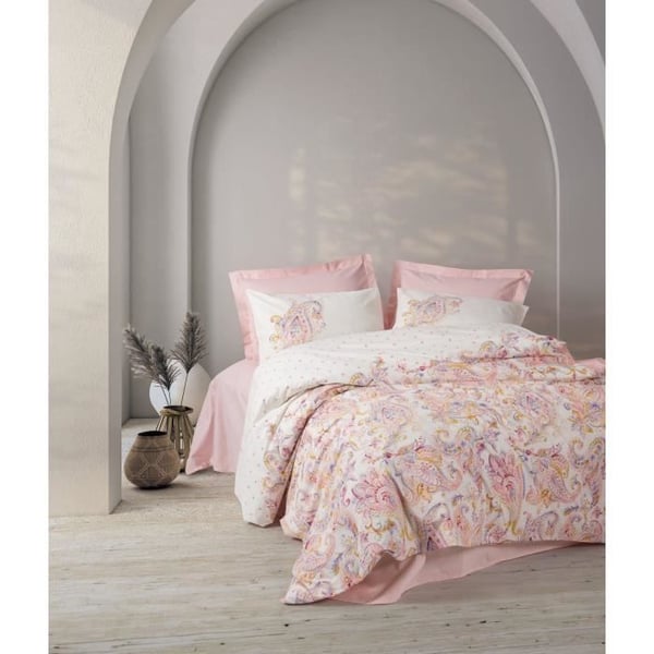 Bäddset - 1 påslakan 220 x 240 cm + 2 örngott 60 x 60 cm - 100% bomull - Rosa
