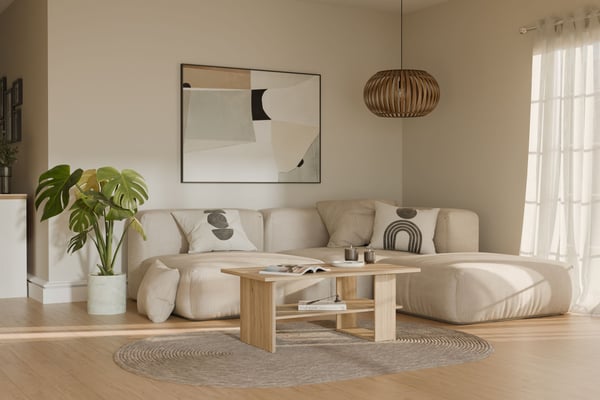 Rektangulært sofabord - SOFABORDE - Mauvella egetræsfinish - 2 hylder - 110 × 60 × 45 cm