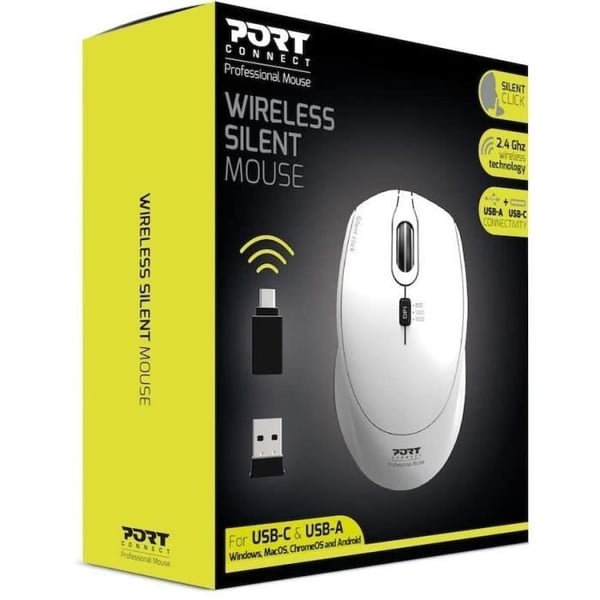 Langaton optinen hiiri - PORT DESIGNS - PORT Connect SILENT - 2.4 GHz - USB / USB-C - Valkoinen
