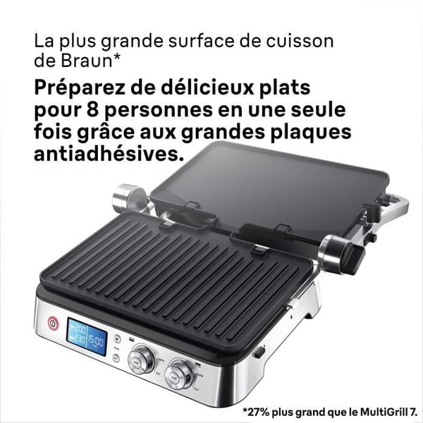 Multifunktionsgrill - BRAUN - Multi Grill 9 - 2000 W - 3 varmepositioner - Sort / St�l