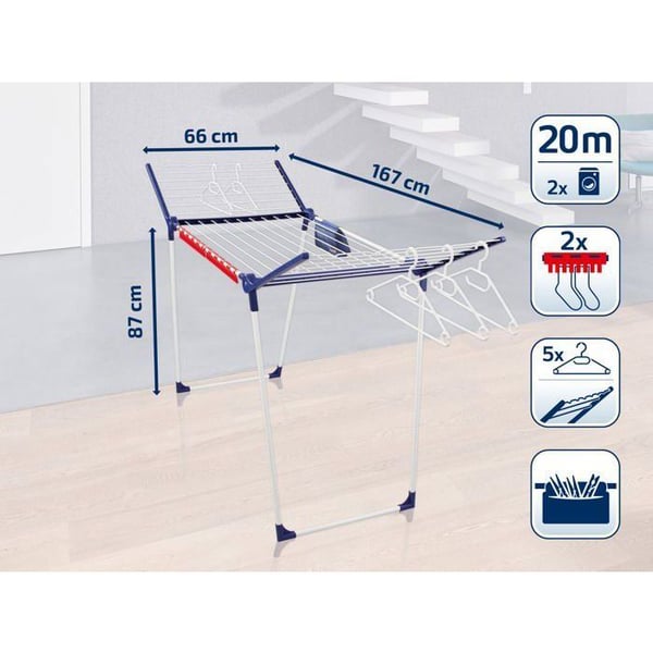 LEIFHEIT PEGASUS 200 t�rretumbler til fod - B 167 x D 66 x H 87 cm - 2 b�lgede ledninger