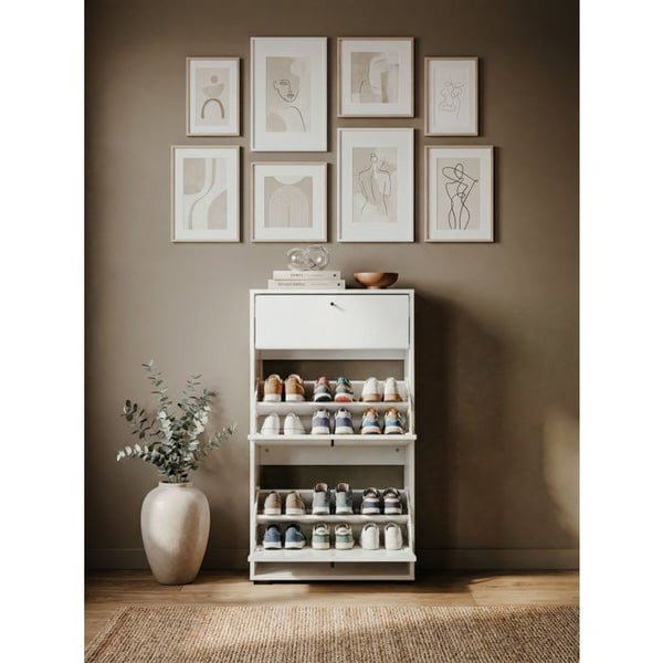 Kenk�kaappi - L�NEBURG - Valkoinen - 12 paria - 58 x 25 x 111 cm