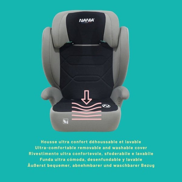 Autostol - NANIA - Bogot� - Gruppe 2/3 - i-Size - 100/150 cm - Isofix - 4 til 12 �r - Justerbar nakkest�tte - Sort