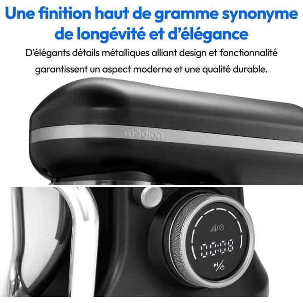 Leivonnaisrobotti - MEDION - MD18420 - 1200 W - 5 L - 8 nopeutta - J��tel�kulho - Musta