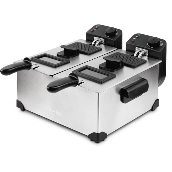 HKoeNIG DFX600 - Kaksoispaistinpannu 2x3L - 3600W - 2 erillist� termostaattia - Irrotettavat korit - Hajunpoistosuodattimet - Ter�s