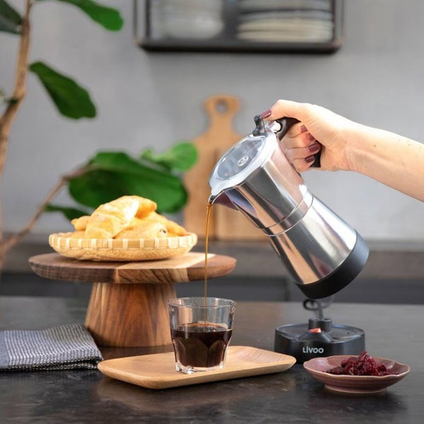 Elektrisk italiensk kaffemaskine - LIVOO - DOD117A - 480 W - 300 ml - 6 kopper - Sølv / Sort