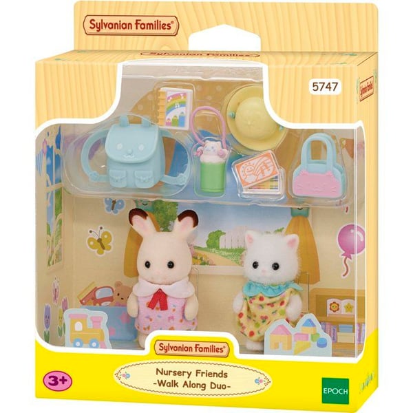 Duoen af babyer p� tur - SYLVANIAN FAMILIES - 5747 - Chokoladekanin og perserkat med tilbeh�r