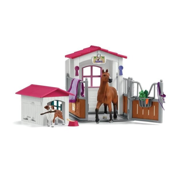 �ske med hannoveranerhoppe og australsk hyrdehund, hestefigur og tilbeh�r, SCHLEICH 72218 Horse Club, 5 �r