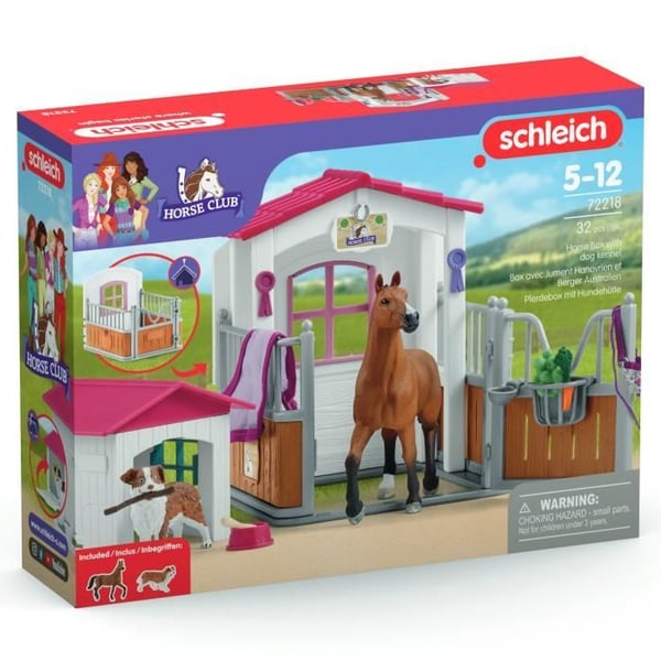 �ske med hannoveranerhoppe og australsk hyrdehund, hestefigur og tilbeh�r, SCHLEICH 72218 Horse Club, 5 �r
