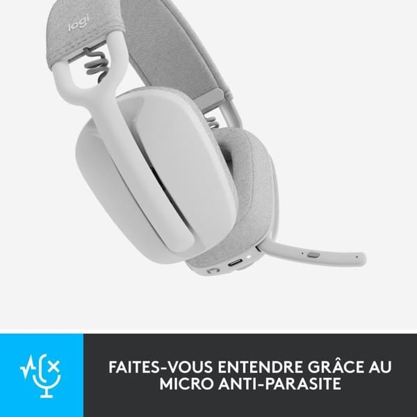 Logitech - Lätt trådlös lyssnande hjälm med bakgrund Micro Anti -Noise - Vibe 100 - White Area