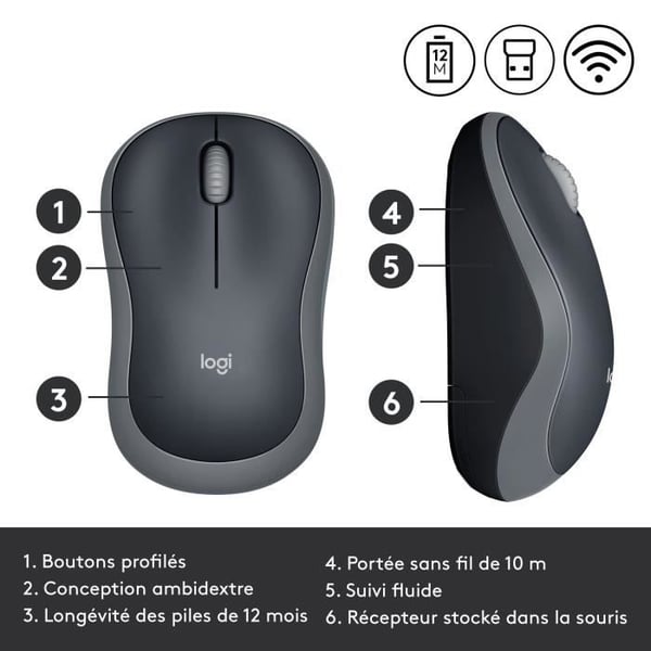 Logitech trådlös optisk mus - M185 Grå