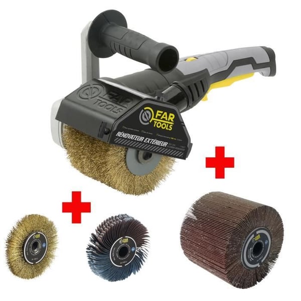FARTOOLS PACK REX120C UDENDØRSRENOVERINGSMASKIN + PRÆCISIONS STÅLBØRSTE + PRÆCISIONS SLIBENDE NYLONBØRSTE