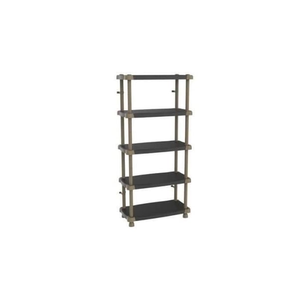 PLASTIKEN Korkea hylly 88 cm - 5 kaksiv�rist� alustaa - Musta ja Taupe