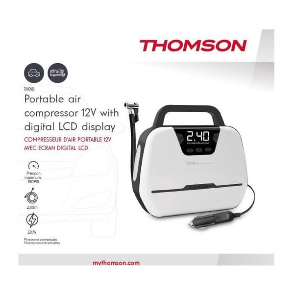Ilmakompressori - THOMSON - 12V - LCD-digitaalin�ytt� - Integroitu ty�valo - Maksimipaine 150PSA
