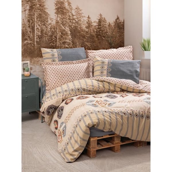 Bäddset - 1 påslakan 220 x 240 cm + 2 örngott 60 x 60 cm - 100% bomull - Beige
