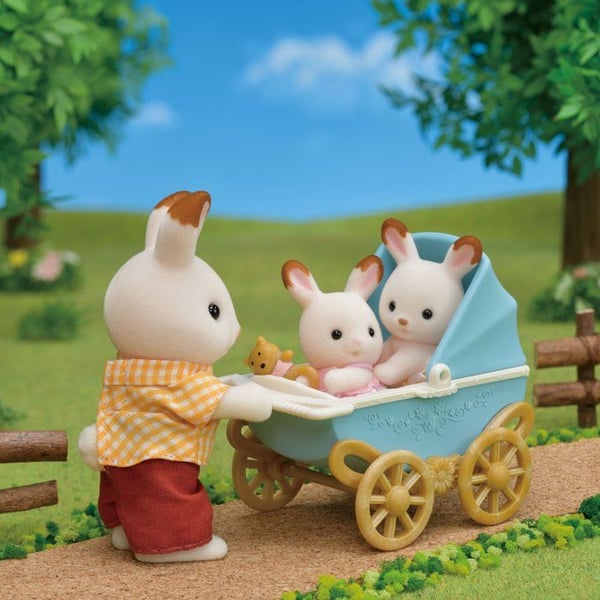 Sylvanian Families - 5432 - Chocolate Bunny Twins og dobbelt klapvogn - M�bler