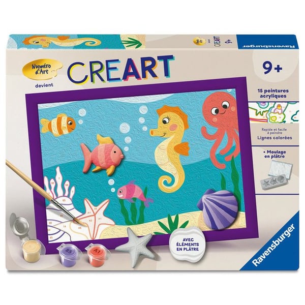 Ravensburger � CreArt Kids 18x24cm � Maalaa numeroiden mukaan � Valtameri � Kipsiversio � Maalaa numeroiden mukaan -setti � Ik� 9+ � 12023234