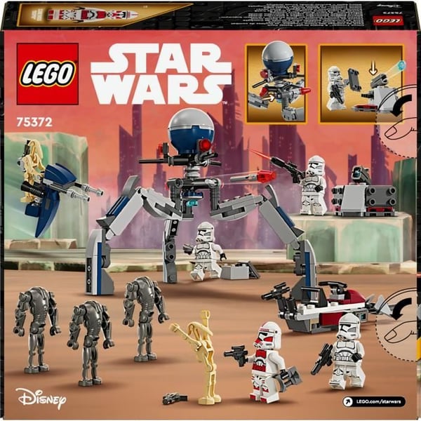 LEGO 75372 Star Wars -kloonisotilaat ja taisteludroidit -taistelupaketti, lelu pikapy�r�ll� ja minihahmolla