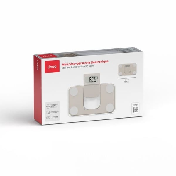 Mini elektronisk vægt - LIVOO - DOM532C - Maks. 180 kg - LCD - Hærdet glas - Automatisk tænd/sluk - Creme